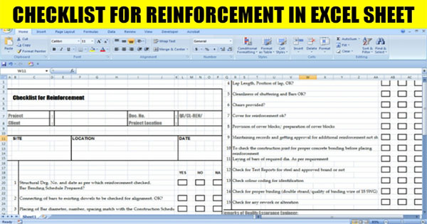 reinforcement in excel sheet